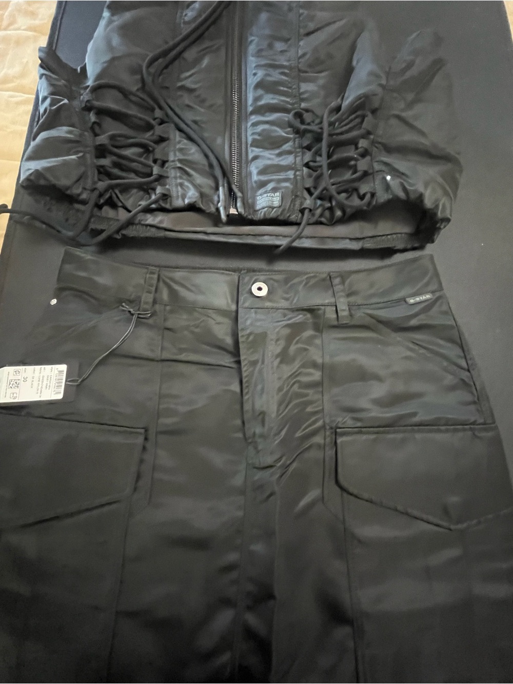 G-Star Black Corset top and matching cargo mini skirt set L/XL